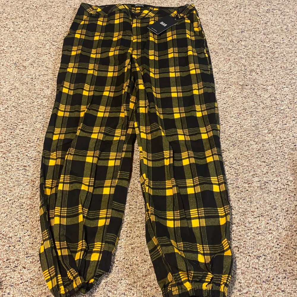 Yellow checked print jogger pants